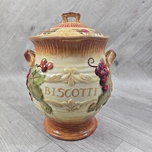 Rare VTG Pamela Gladding Certified International Biscotti Biscuit Barrel & Lid